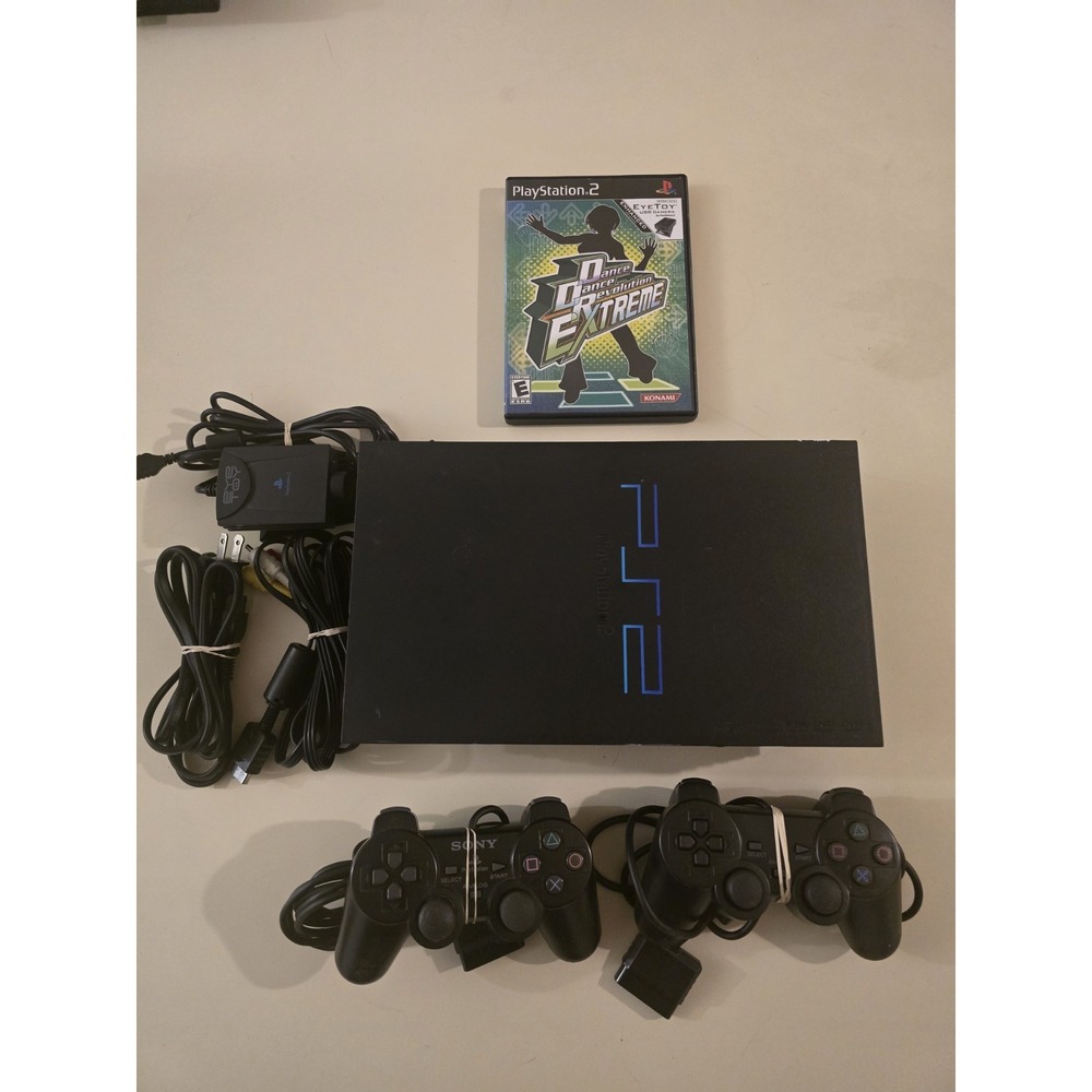 PlayStation 2 PS2 Fat Console Bundle 2 Controllers and Wires 1 Game TESTED
